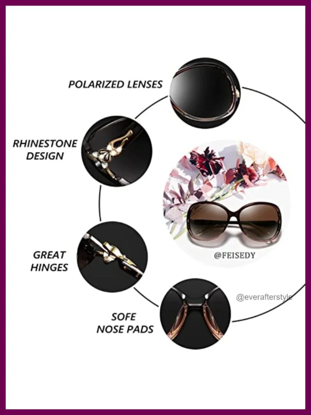 Oversized Polarized Sunglasses Large Cat Eye Rhinestone UV400